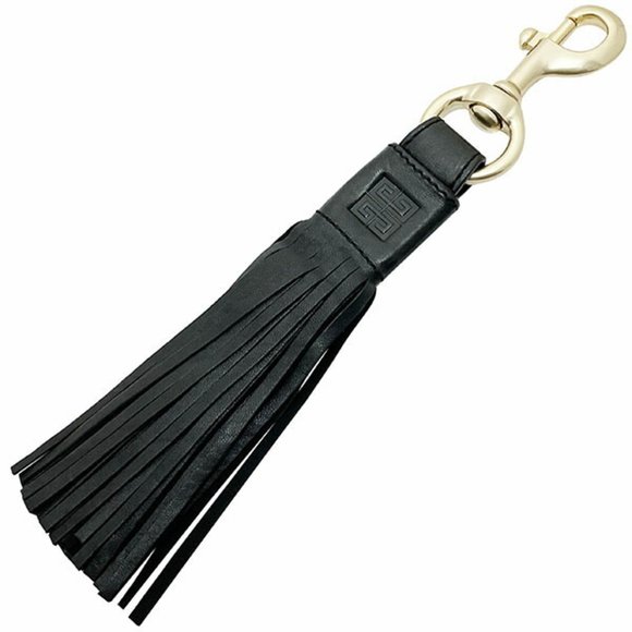 GIVENCHY Keychain Charm Leather Black Tassel Keyring Keyhook